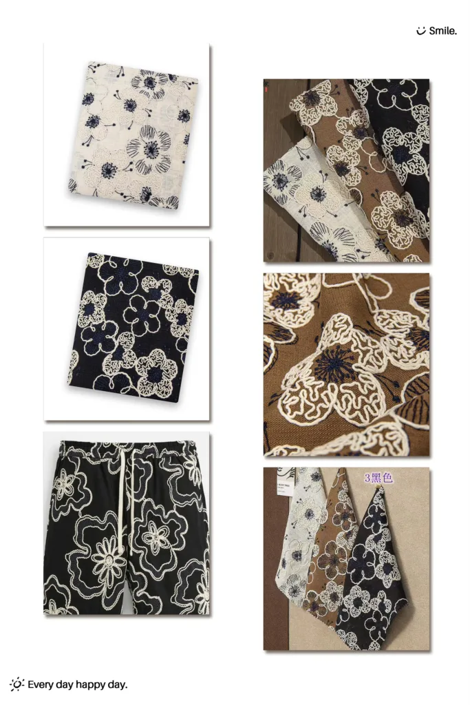 RAISED EMBROIDERY linen fabric