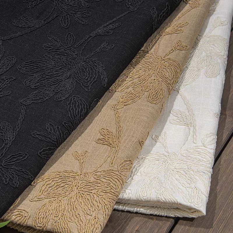 wholesale cord embroidery linen fabric