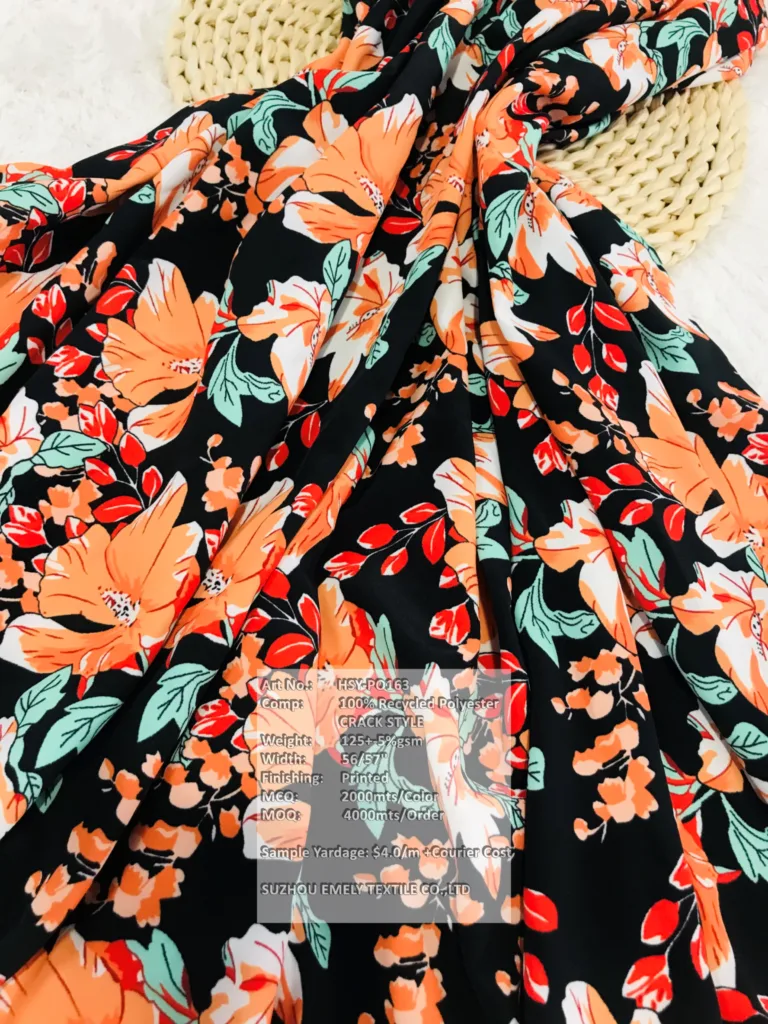 Polyester Crack Printed Fabric with Floral design