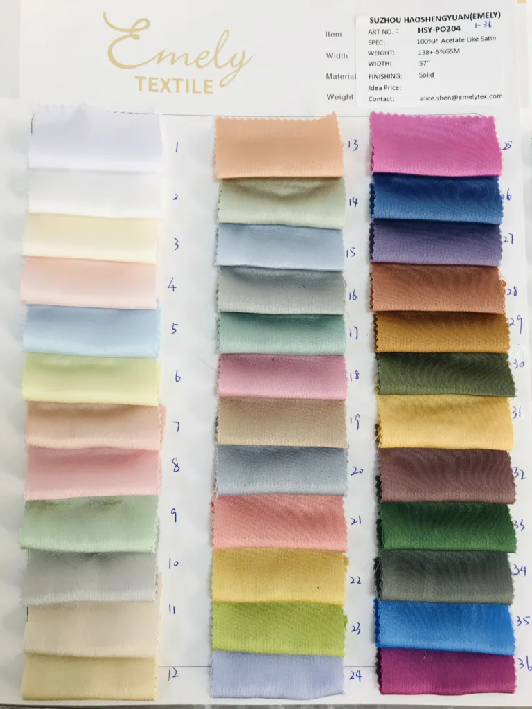ACETATE like Single side Satin Fabric acetate fabric color book