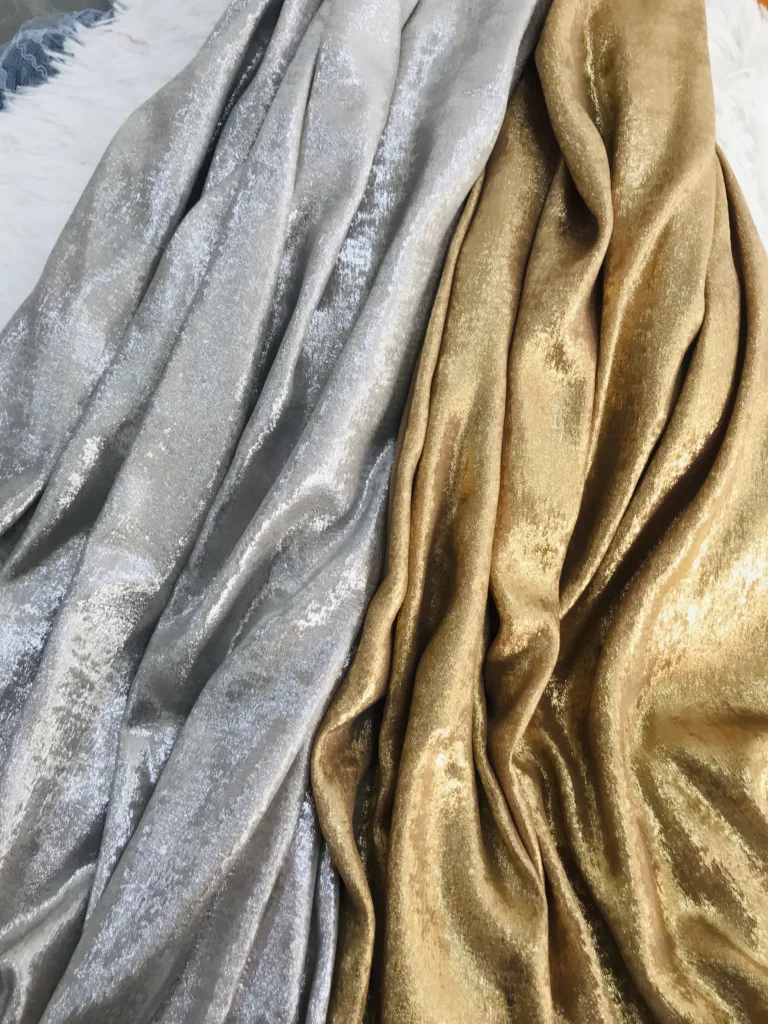100%P Cupro Like Polyester fabric with Foil Printing