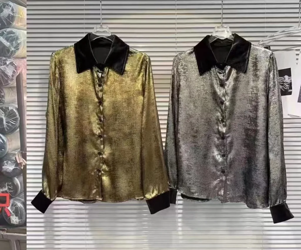 Cupro Like Polyester fabric with Foil Printing