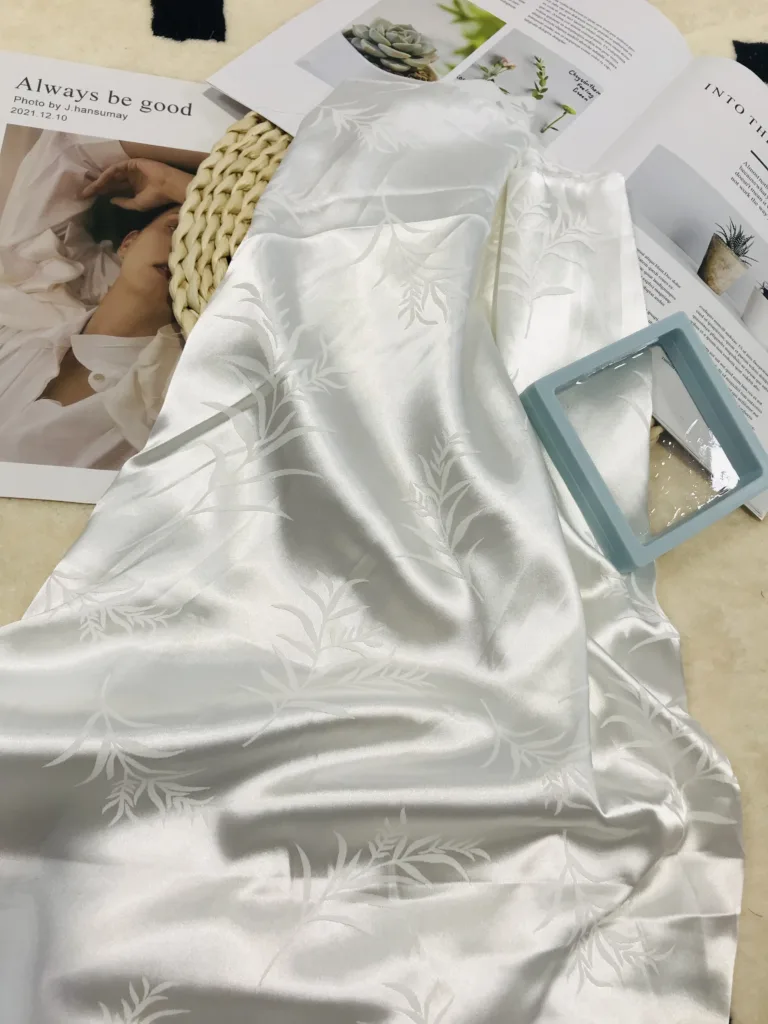 Jacquard Satin Fabric bamboo leaf Design