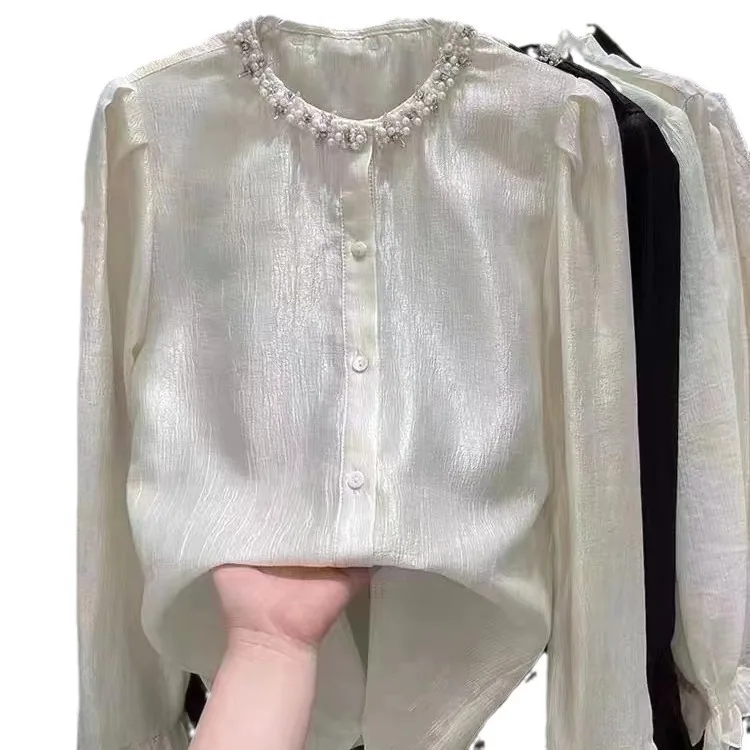 Lyocell Shiny crinkle fabric blouse