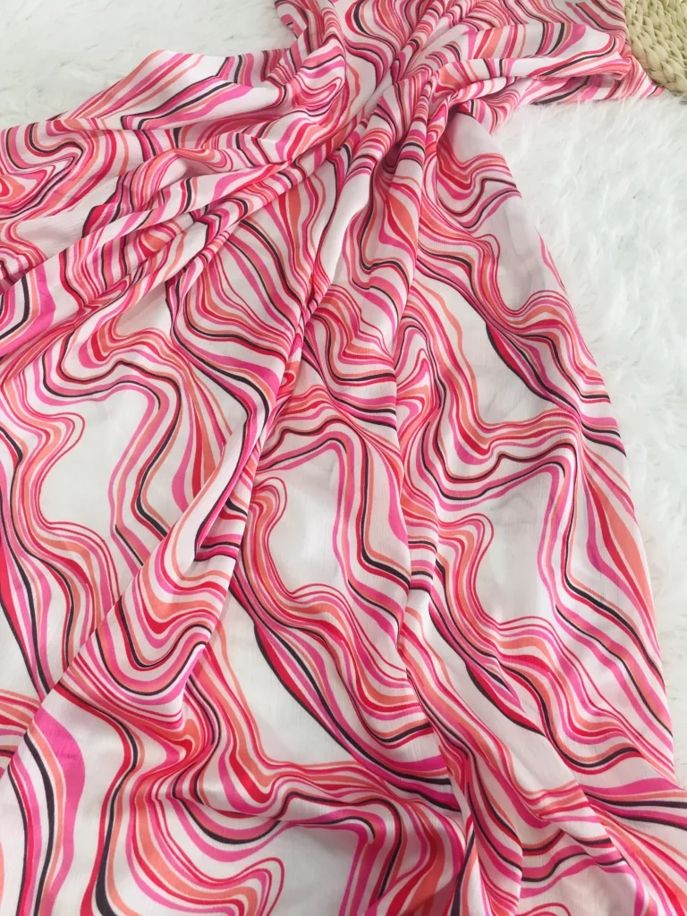 Polyester Crinkled Satin Print Fabric with Rainbow Design (2)
