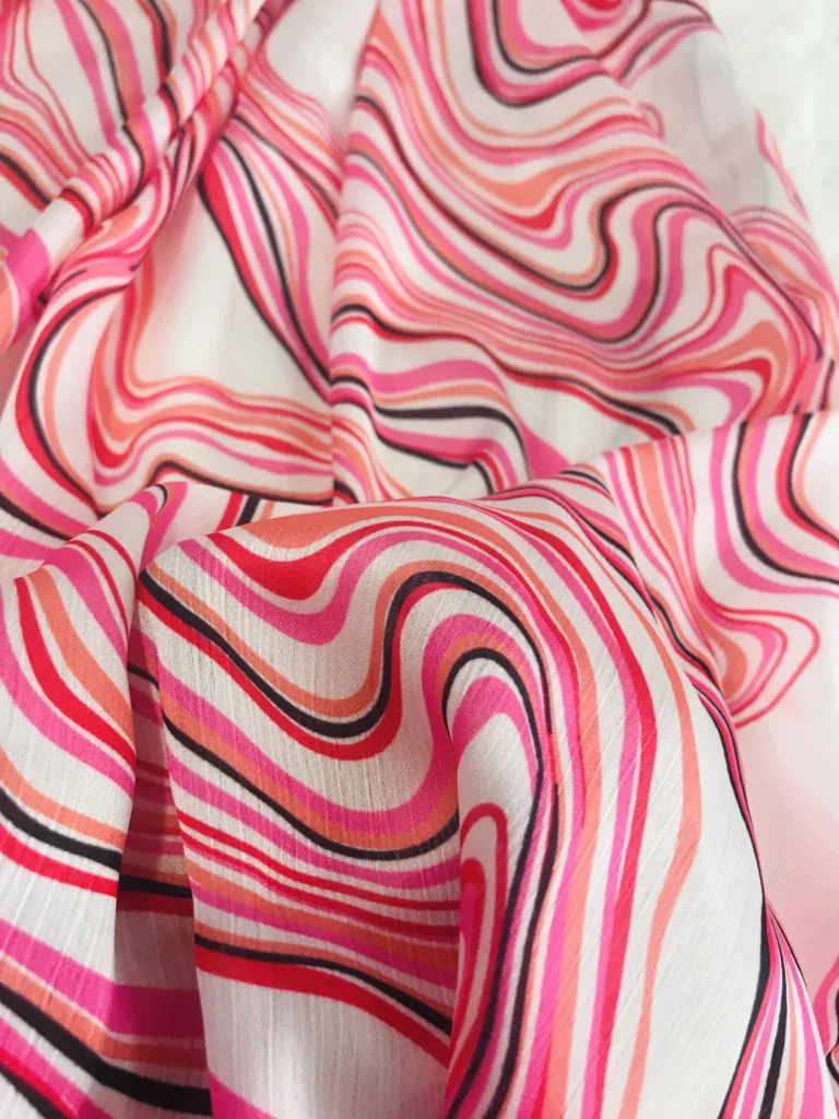 Polyester Crinkled Satin Print Fabric with Rainbow Design