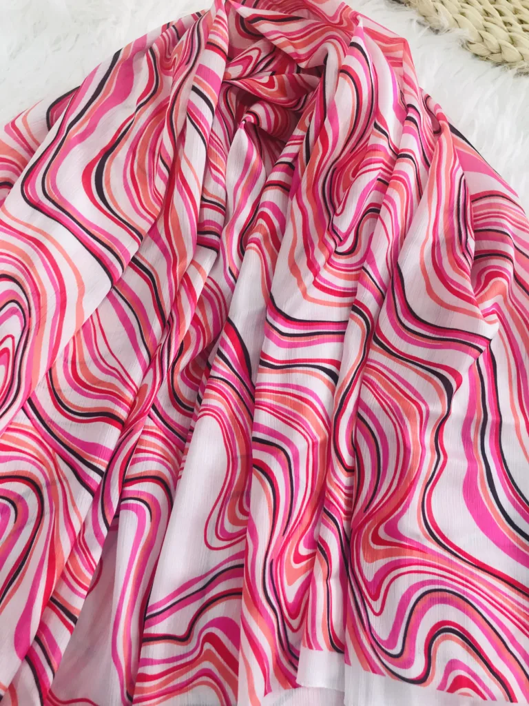 Polyester Crinkled Satin Print Fabric with Rainbow Design (4)