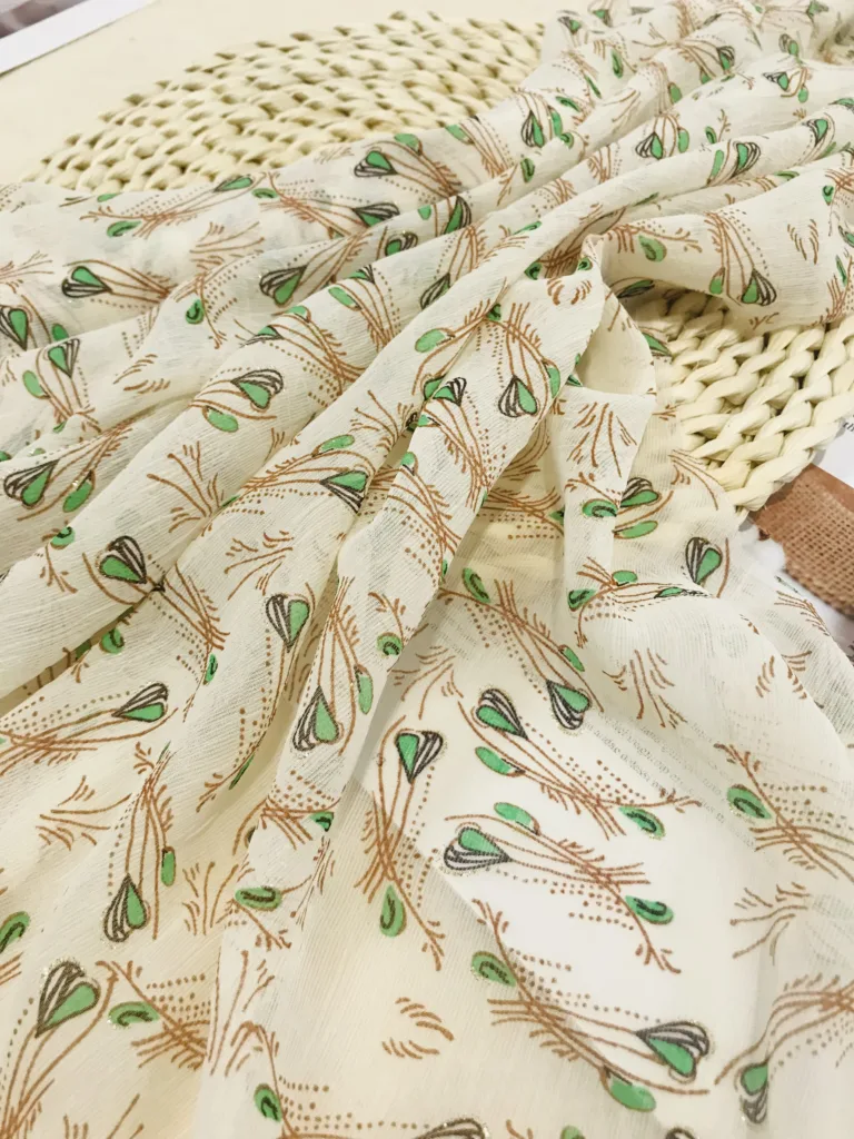 Polyester Crinkled printed fabric with Foil printing