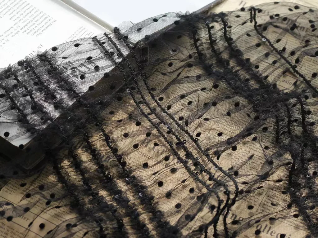 Polyester Jacquard Chiffon Fabric Crochet Embroidery (3)