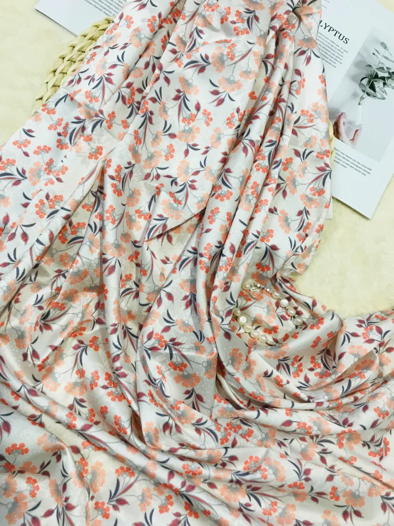 Polyester Jacquard Satin Printed Fabric floral Design