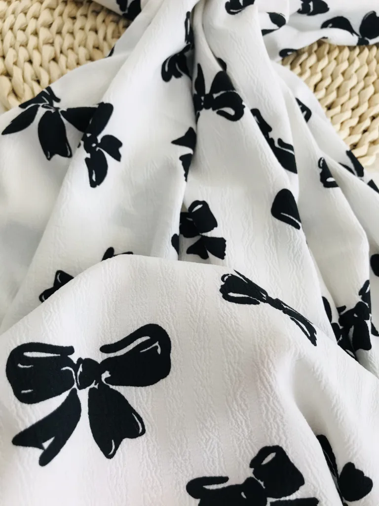 Polyester Jacquard Stripe fabric with bowtie printing design (3)