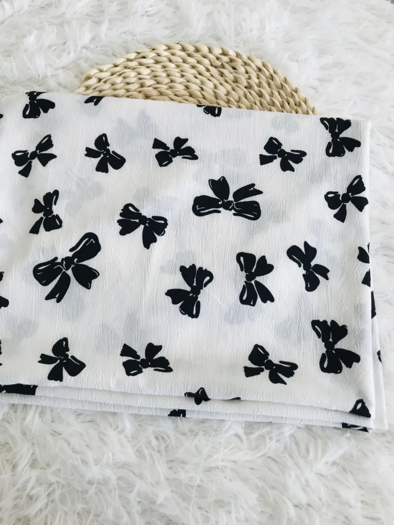 Polyester Jacquard Stripe fabric with bowtie printing design (4)