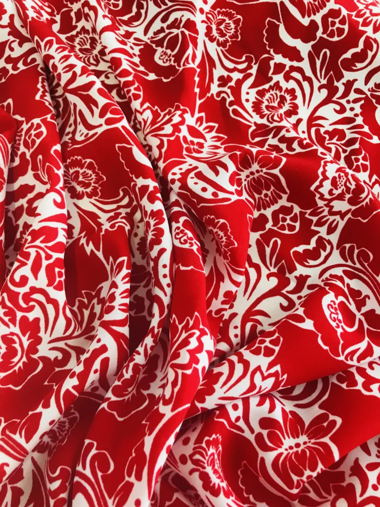 Polyester Linen like printed fabric-H&m stylRED PRINT