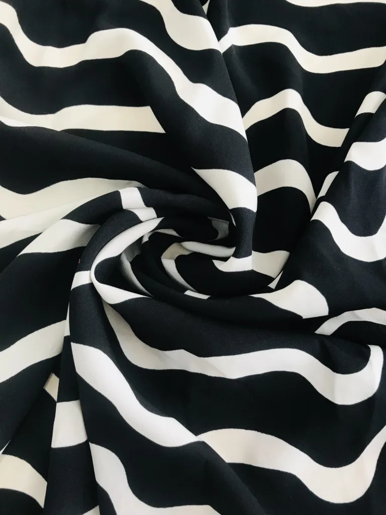Polyester Linen like printed fabric- H&m style BLACK & SAND WAVY