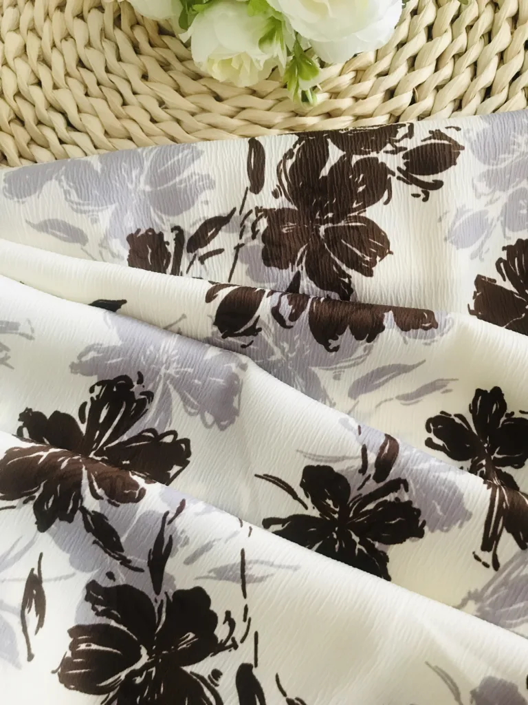 Polyester Seersucker Bubble Printed Fabric floral print design (2)