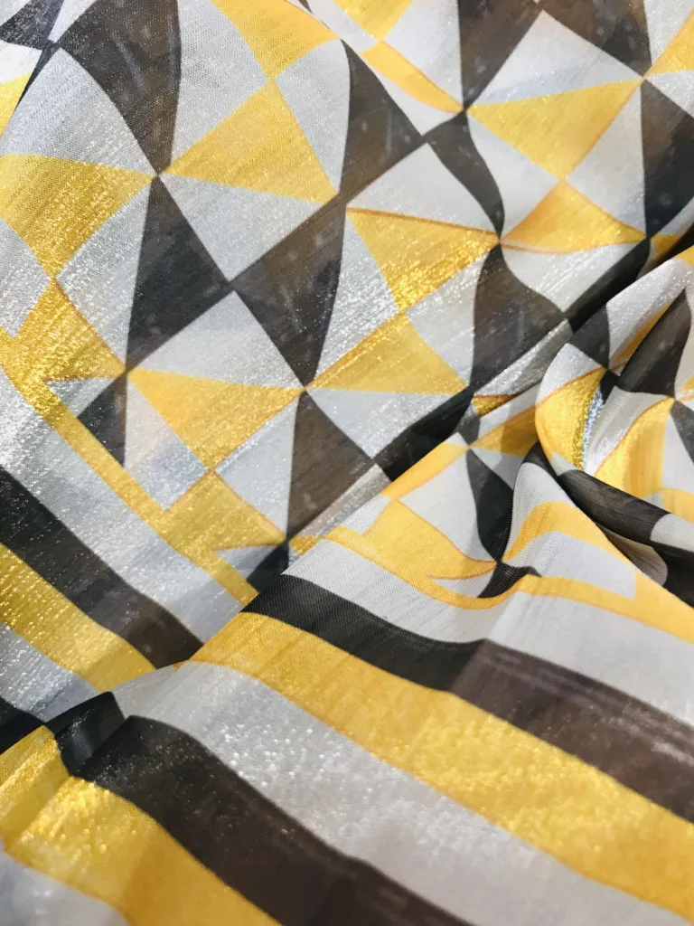 Polyester Shiny Light Crinkle Chiffon Fabric with leaf print design
