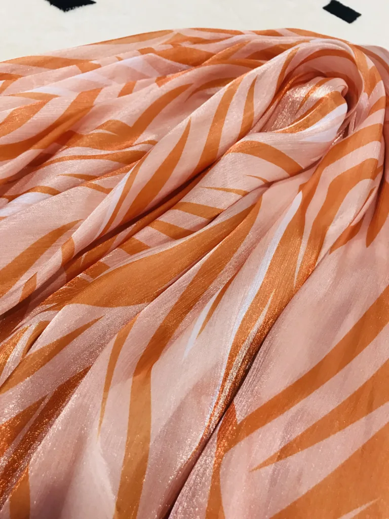 Polyester Shiny Light Crinkle Chiffon Fabric with leaf print design