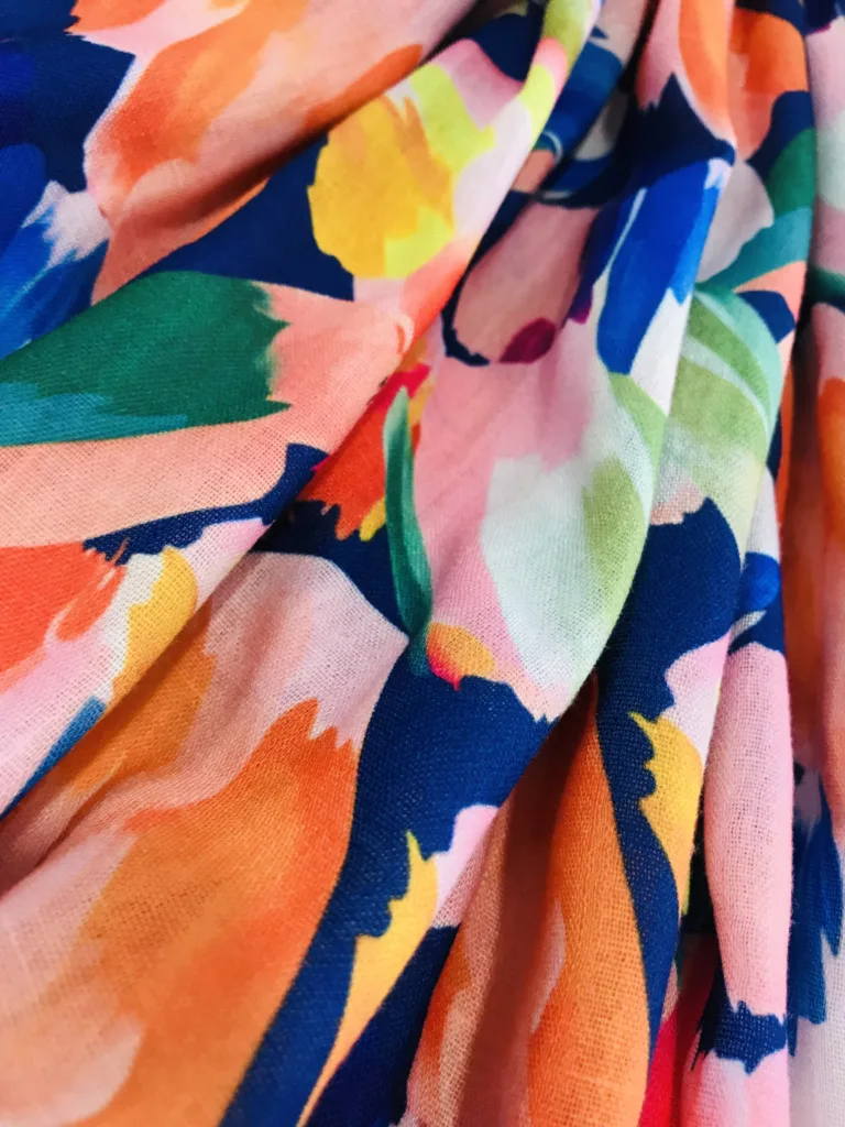 Polyester Spun Linen Like Fabric with rainbow print design