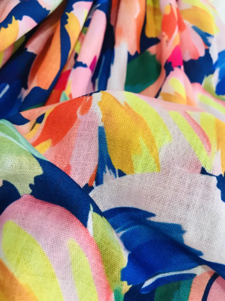 Polyester Spun Linen Like Fabric with tulips print design (5)