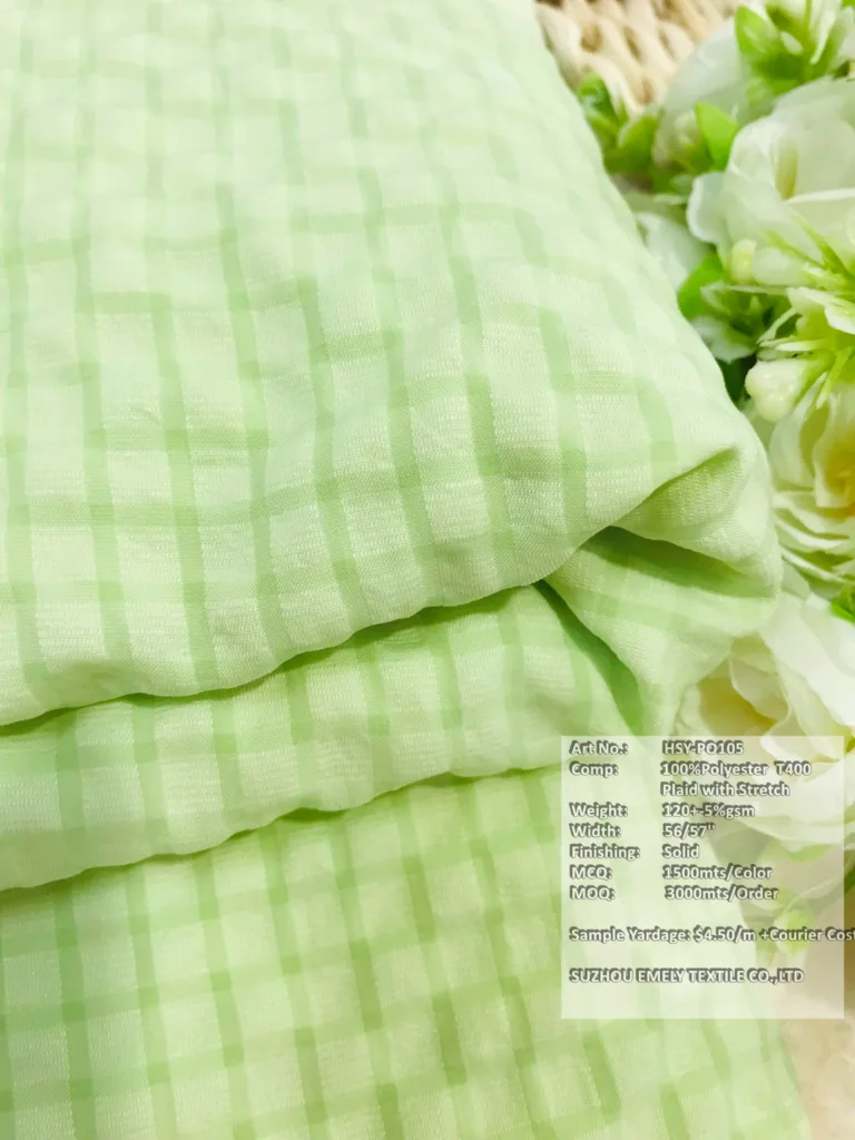 polyester 4WAY Stretch Seersucker Plaid Fabric (4)
