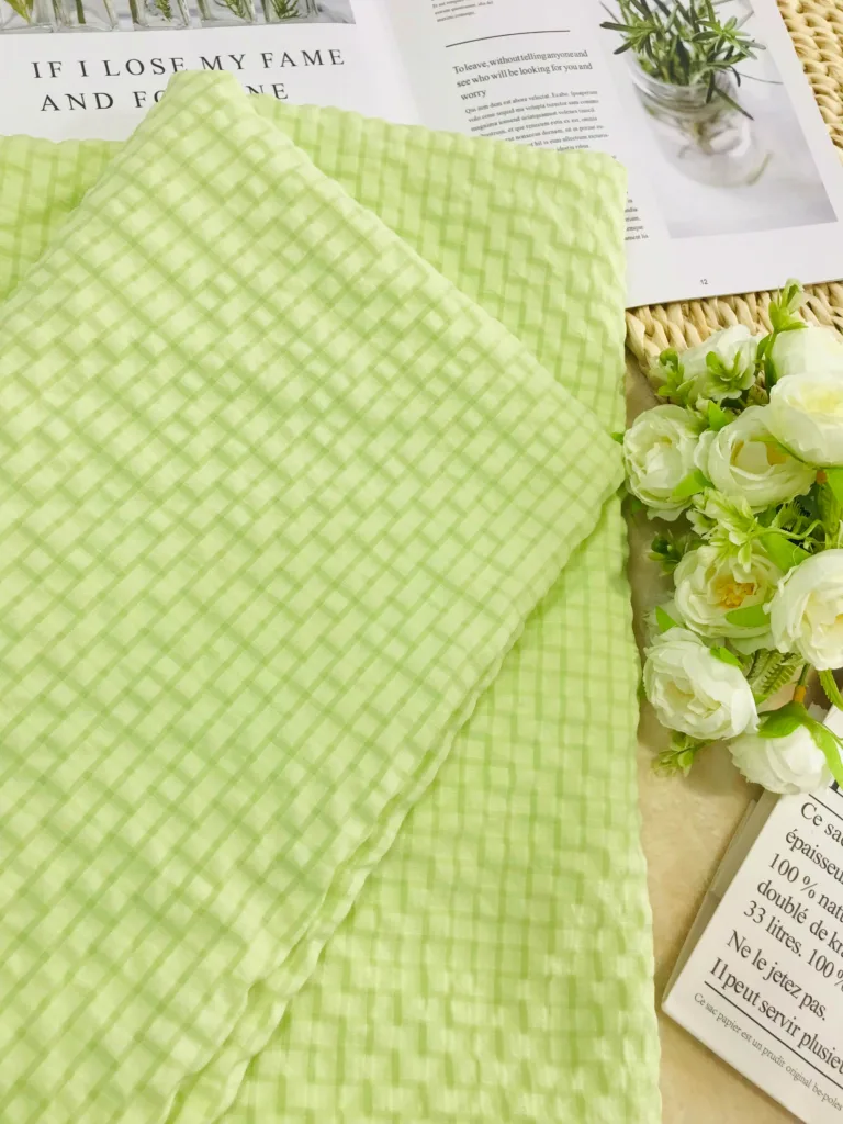 polyester 4WAY Stretch Seersucker Plaid Fabric