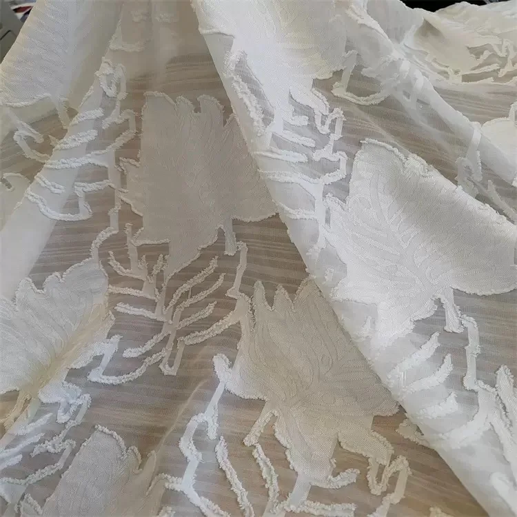 polyester Jacquard Chiffon fabric with Leaf design (3)